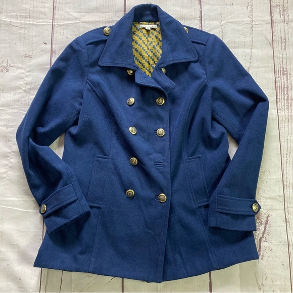 Cabi M Medium Wool Blend Double Breasted Pea Coat Blue Military Nautical - Picture 8 of 11
